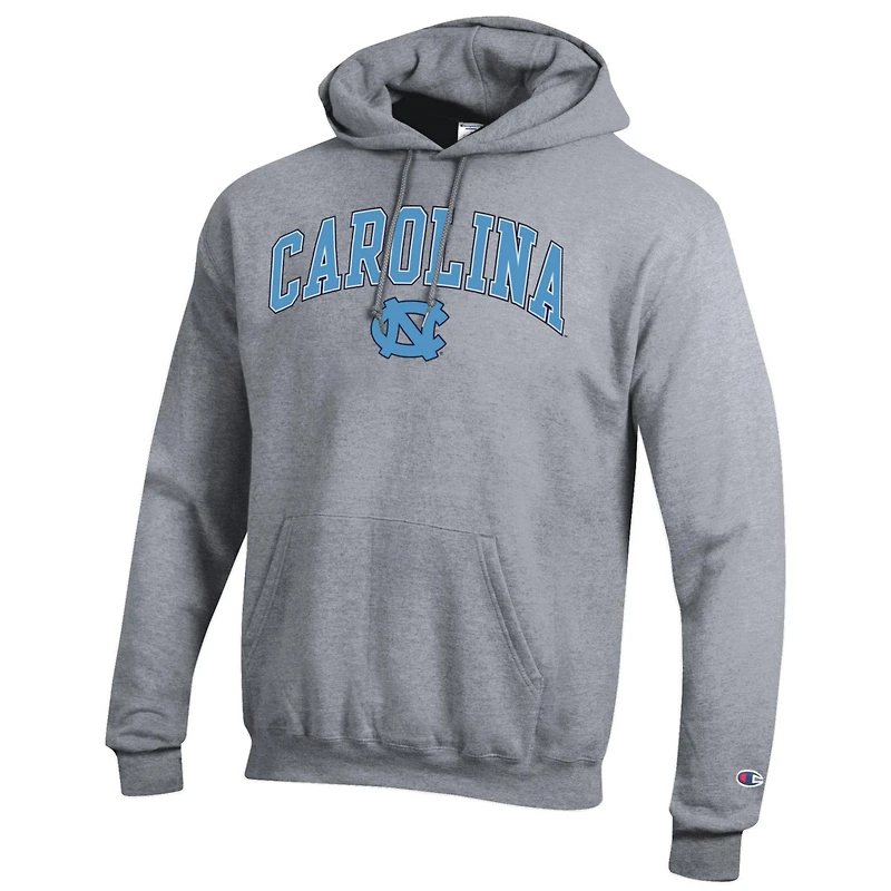 Men's Champion  Heather Gray North Carolina Tar Heels Arch Over Logo Pullover Hoodie