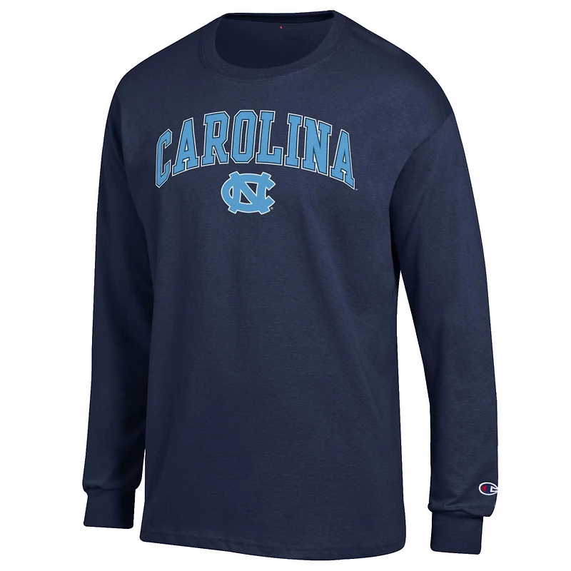 T-shirt à manches longues pour homme Champion Navy North Carolina Tar Heels Arch Over Logo