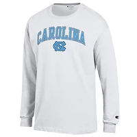 T-shirt à manches longues pour homme Champion White North Carolina Tar Heels Arch Over Logo