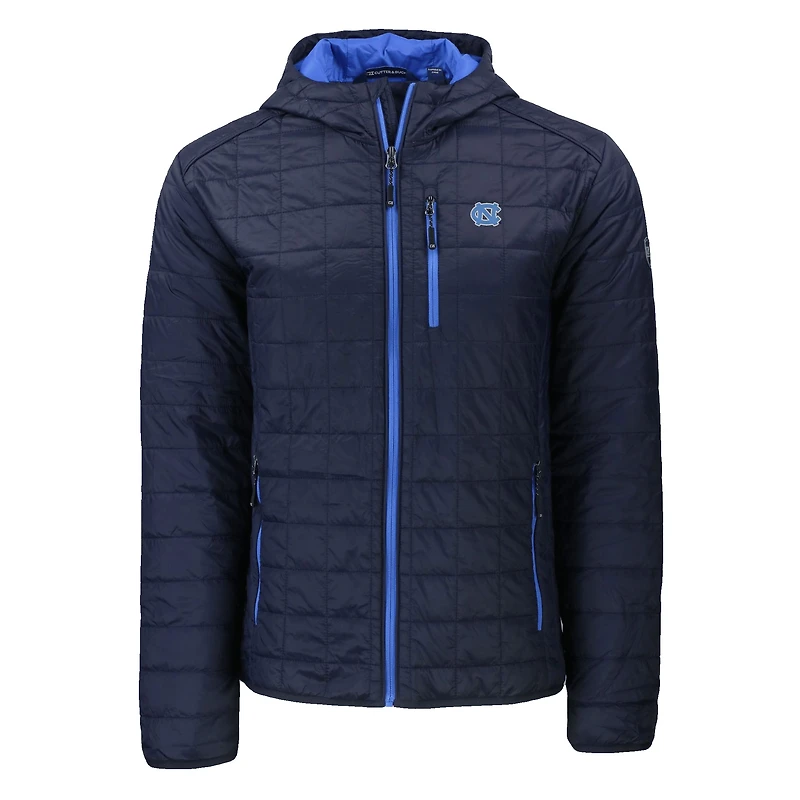 Men's Cutter & Buck Navy North Carolina Tar Heels Rainier Eco PrimaLoft Hooded Full-Zip Jacket