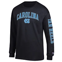 T-shirt à manches longues noir Champion pour homme, logo Arch Over, 2-Hit, des Tar Heels de Caroline du Nord