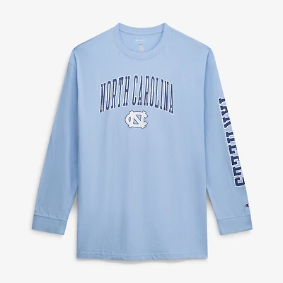 T-shirt à manches longues Champion Carolina Blue North Tar Heels pour hommes, grandes tailles, logo Arch Over