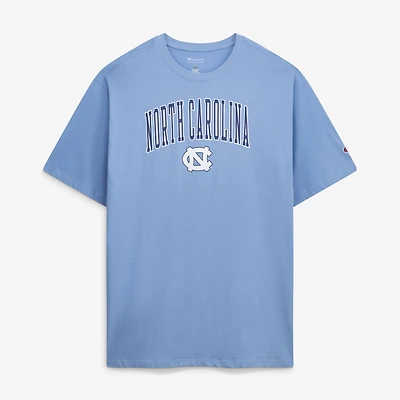T-shirt Champion pour homme, bleu Caroline, North Carolina Tar Heels, grandes tailles, logo Arch Over Wordmark