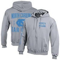 Sweat à capuche zippé en polaire Champion gris North Carolina Tar Heels Varsity Powerblend pour homme