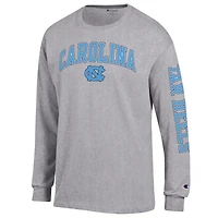 T-shirt à manches longues Champion Heather Gray pour homme, logo Arch Over, North Carolina Tar Heels, 2-Hit