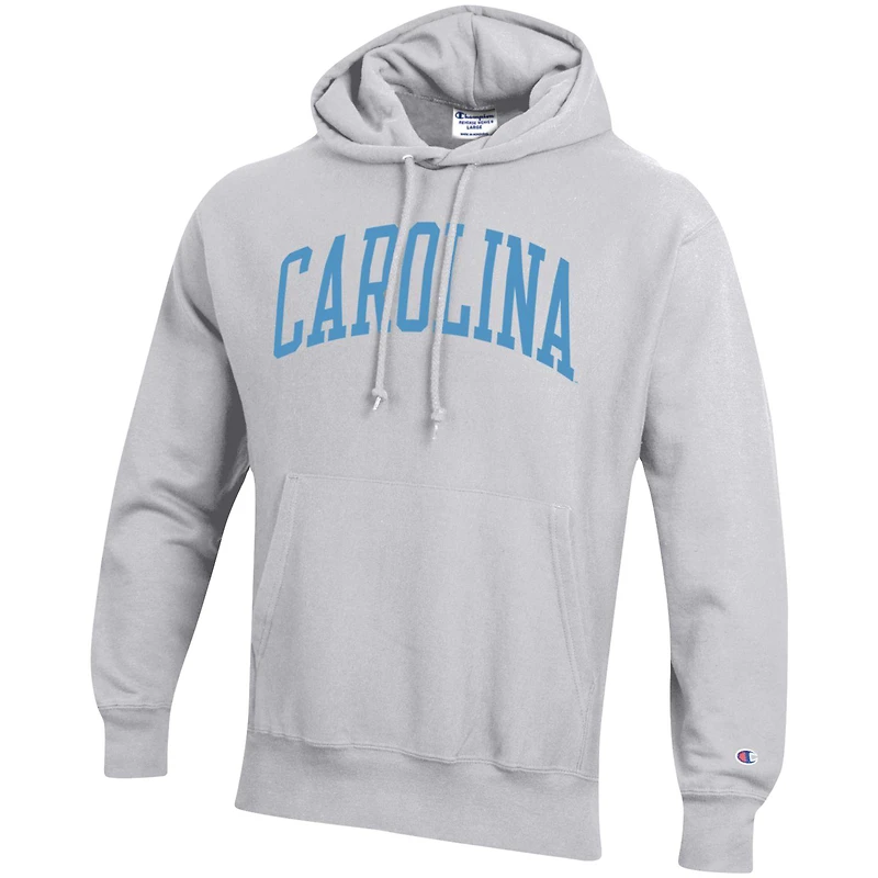 Men's Champion Heather Gray North Carolina Tar Heels Team Arch Reverse Weave Relaxed Fit Pullover Hoodie