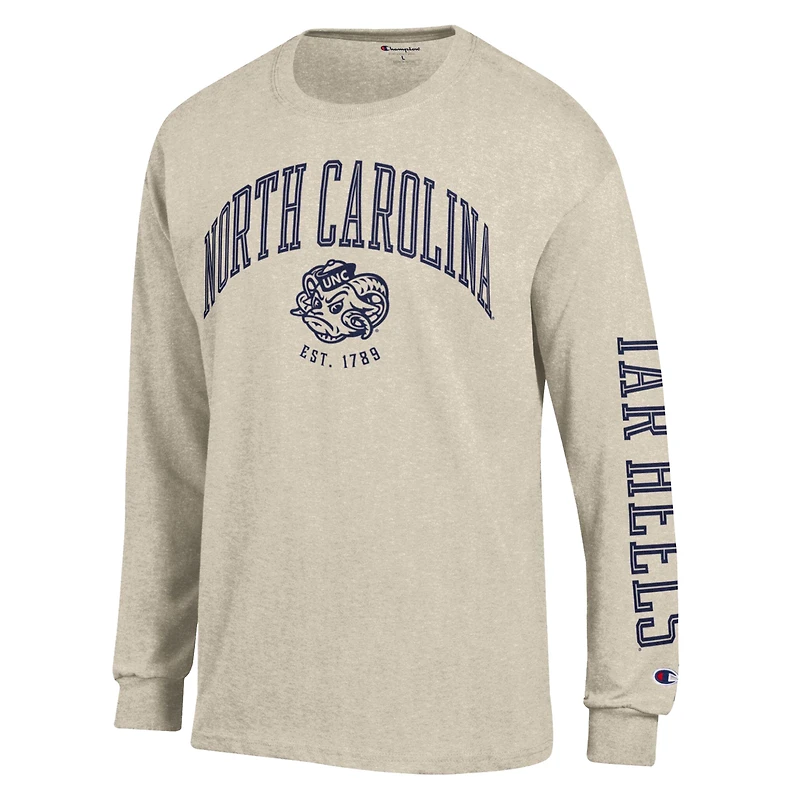 Men's Champion  Heather Oatmeal North Carolina Tar Heels Neutral Arch Long-Sleeve T-Shirt