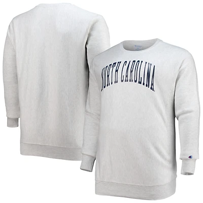 Champion Heathered Grey North Carolina Tar Heels Big & Tall Sweat-shirt à col rond en polaire tissage inversé pour hommes