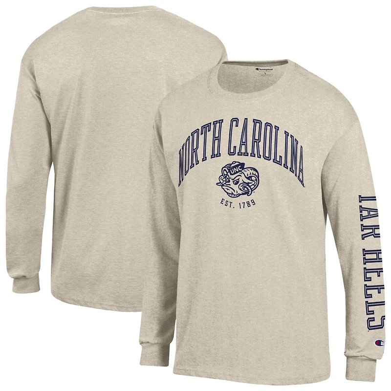 Men's Champion  Oatmeal North Carolina Tar Heels Neutral Arch Long-Sleeve T-Shirt