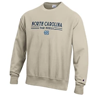 Sweat-shirt à col rond Champion pour homme, couleur avoine, North Carolina Tar Heels, tissage inversé