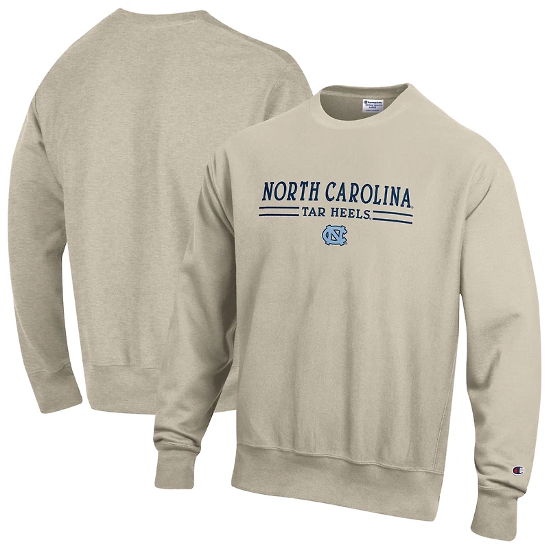 Sweat-shirt à col rond Champion pour homme, couleur avoine, North Carolina Tar Heels, tissage inversé