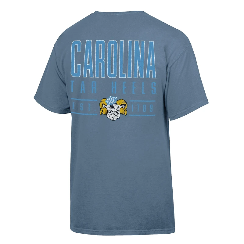 T-shirt bleu délavé pour homme, motif Big Name des Tar Heels de Caroline du Nord