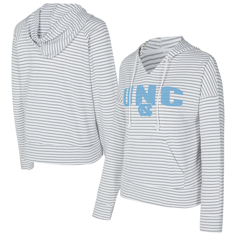 Men's Concepts Sport  White/Gray North Carolina Tar Heels French Terry Striped V-Neck Pullover Hoodie