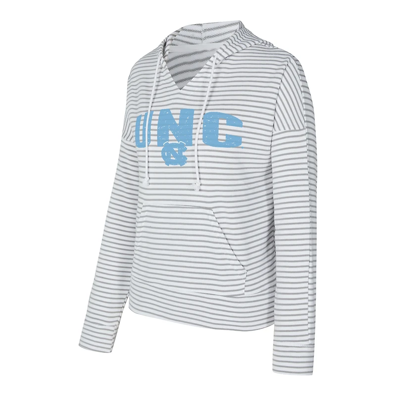 Men's Concepts Sport  White/Gray North Carolina Tar Heels French Terry Striped V-Neck Pullover Hoodie