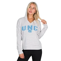 Sweat à capuche rayé col en V et rayures molleton de coton blanc/gris des Tar Heels Caroline du Nord pour homme