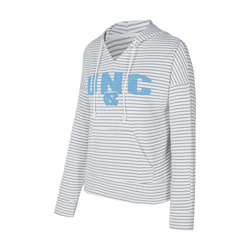 Men's Concepts Sport  White/Gray North Carolina Tar Heels French Terry Striped V-Neck Pullover Hoodie