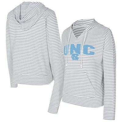 Men's Concepts Sport  White/Gray North Carolina Tar Heels French Terry Striped V-Neck Pullover Hoodie