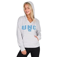 Sweat à capuche rayé col en V et rayures molleton de coton blanc/gris des Tar Heels Caroline du Nord pour homme