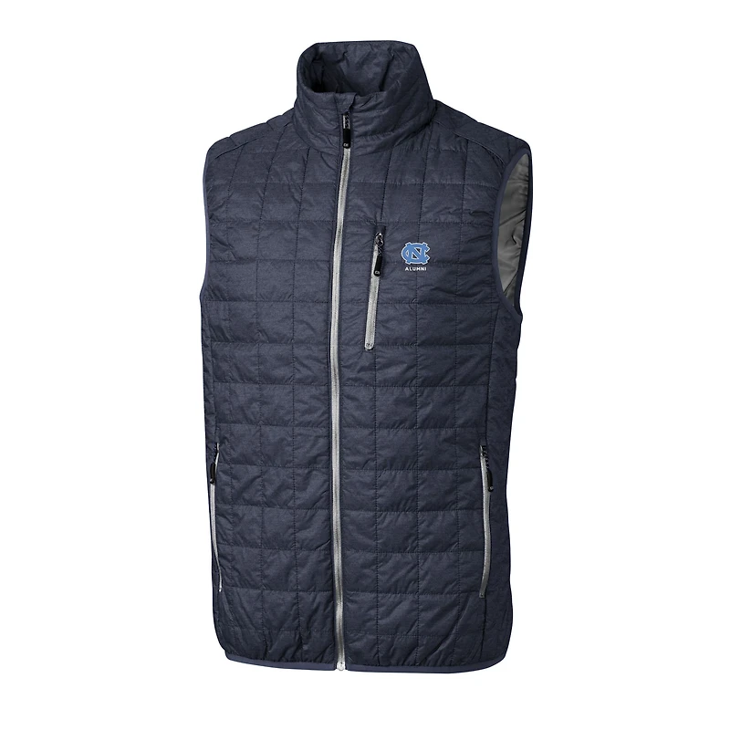 Men's Cutter & Buck  Anthracite North Carolina Tar Heels Alumni Logo Rainier PrimaLoft Eco Insulated Full-Zip Puffer Vest
