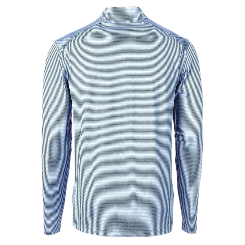 Men's Cutter & Buck Carolina Blue/Navy North Tar Heels Vault DryTec Virtue Eco Pique Micro Stripe Recycled Quarter-Zip Pullover