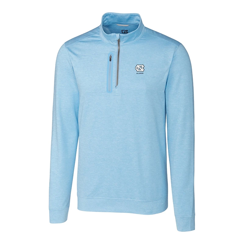 Men's Cutter & Buck  Carolina Blue North Tar Heels Alumni Logo Stealth Heathered Quarter-Zip Pullover Top