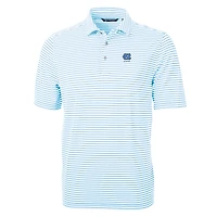 Polo recyclé à rayures écologiques et piqué Virtue pour homme, bleu Carolina, avec logo des anciens élèves Tar Heels de Caroline du Nord.