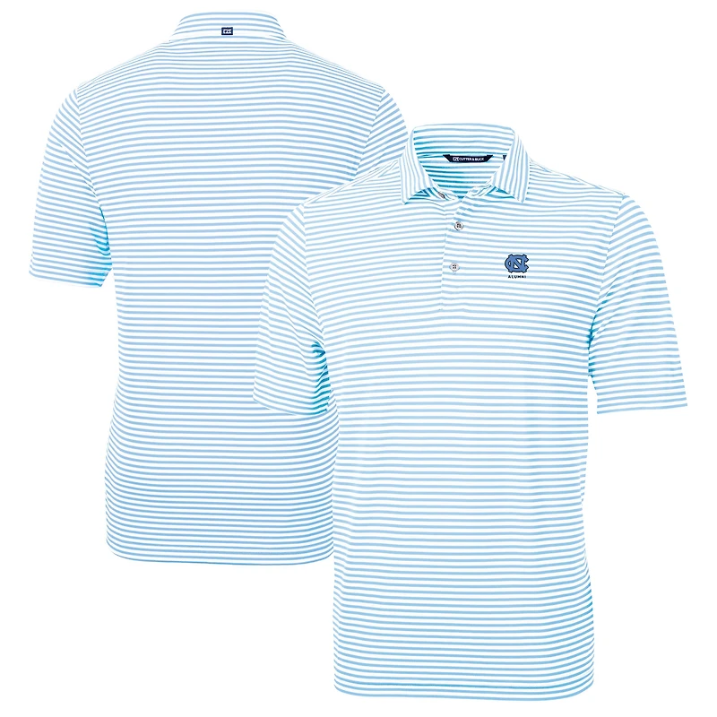 Men's Cutter & Buck Carolina Blue North Tar Heels Alumni Logo Virtue Eco Pique Stripe Recycled Polo