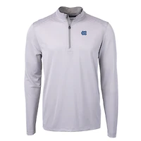 Men's Cutter & Buck  Gray/White North Carolina Tar Heels Big Tall Virtue Eco Pique Micro Stripe Recycled Quarter-Zip Pullover Top