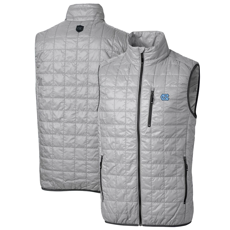 Men's Cutter & Buck Heathered Navy North Carolina Tar Heels Big Tall Rainier PrimaLoft Eco Full-Zip Puffer Vest