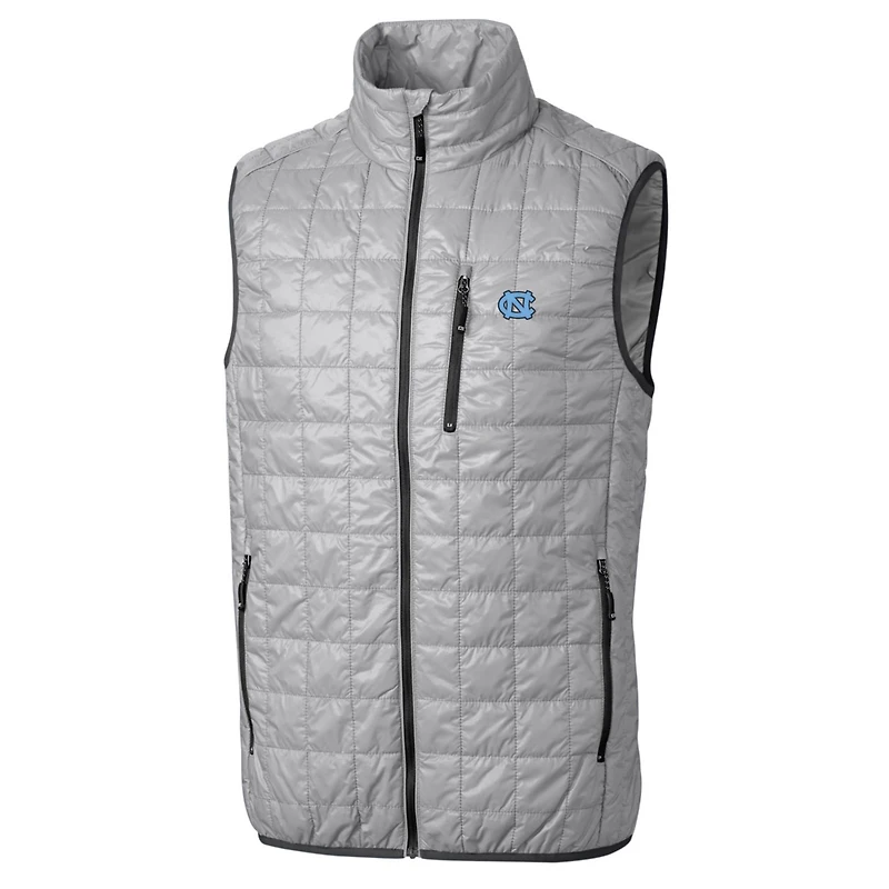 Men's Cutter & Buck Gray North Carolina Tar Heels Big Tall Rainier PrimaLoft Eco Full-Zip Puffer Vest