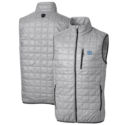 Doudoune sans manches Cutter & Buck pour homme, bleu marine chiné, North Carolina Tar Heels, grandes tailles Rainier, PrimaLoft Eco, fermeture éclair intégrale