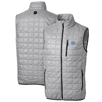 Doudoune sans manches Cutter & Buck pour homme, bleu marine chiné, North Carolina Tar Heels, grandes tailles Rainier, PrimaLoft Eco, fermeture éclair intégrale