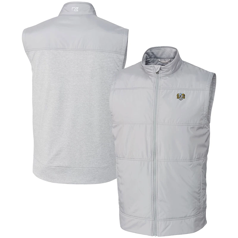 Men's Cutter & Buck  Gray North Carolina Tar Heels DryTec Stealth Hybrid Quilted Full-Zip Windbreaker Vest
