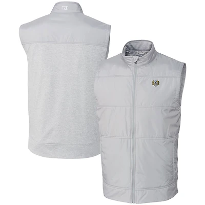 Men's Cutter & Buck  Gray North Carolina Tar Heels DryTec Stealth Hybrid Quilted Full-Zip Windbreaker Vest
