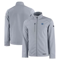 Veste zippée intégrale Cutter & Buck grise North Carolina Tar Heels Evoke Eco Softshell recyclée pour homme