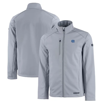 Veste zippée intégrale Cutter & Buck grise North Carolina Tar Heels Evoke Eco Softshell recyclée pour homme