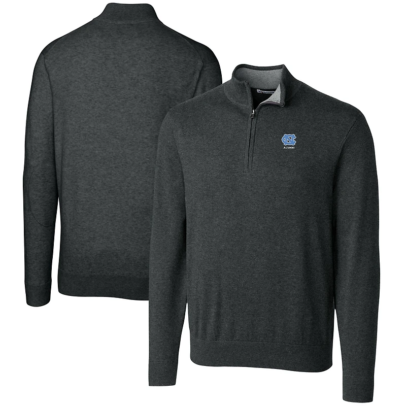 Pull-over à col zippé pour homme Cutter & Buck Heather Charcoal North Carolina Tar Heels Alumni Logo Lakemont Tri-Blend