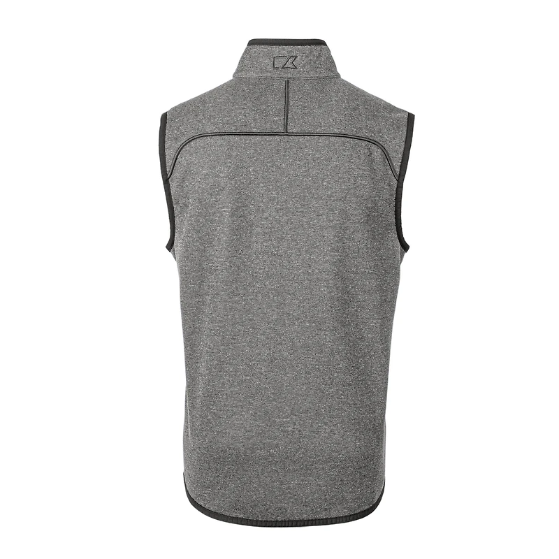 Men's Cutter & Buck  Heather Gray North Carolina Tar Heels Vault Mainsail Sweater Knit Fleece Full-Zip Vest