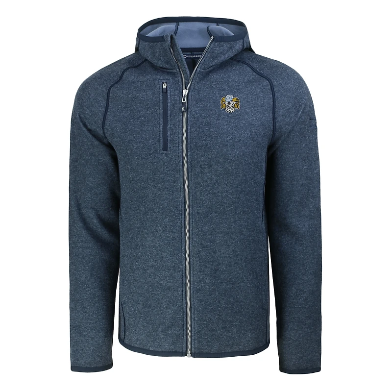 Men's Cutter & Buck Heather Navy North Carolina Tar Heels Vault Mainsail Full-Zip Raglan Hooded Jacket