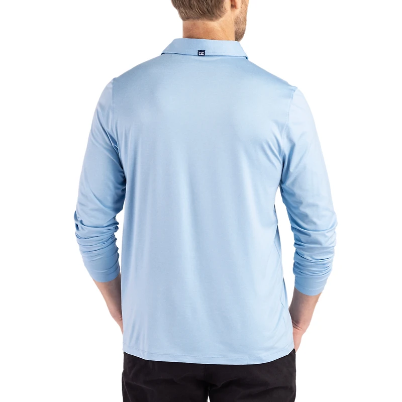 Polo à manches longues Cutter & Buck bleu clair pour homme, collection Alumni des Tar Heels de Caroline du Nord, Coastline Epic Comfort.