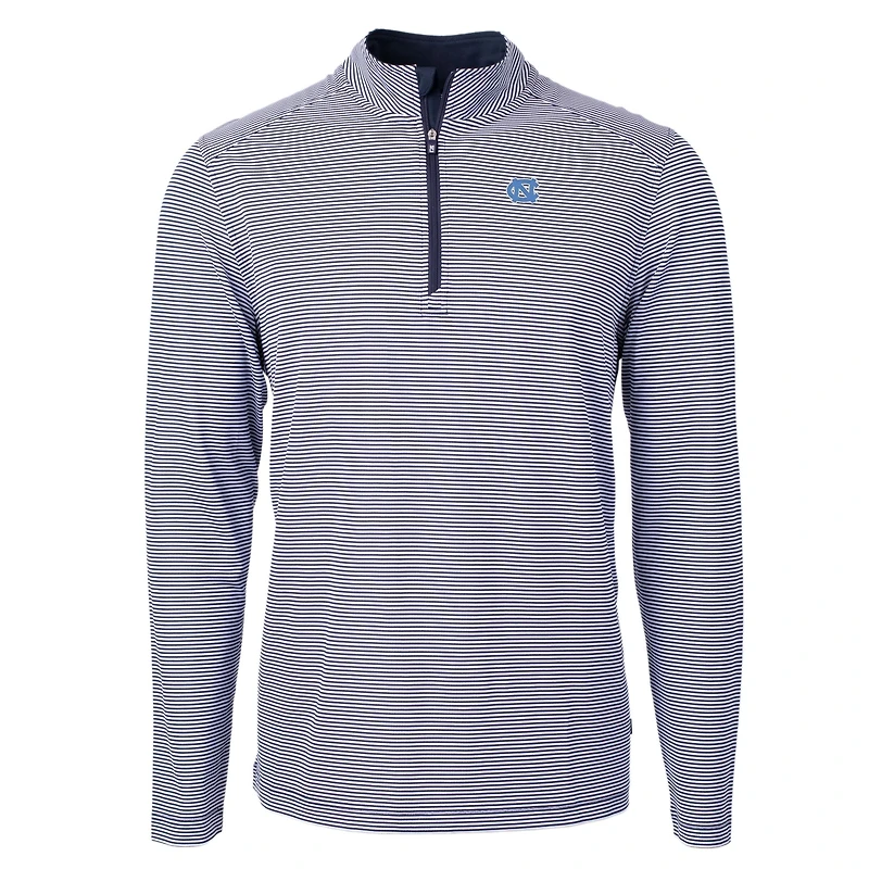 Men's Cutter & Buck  Navy/White North Carolina Tar Heels Big Tall Virtue Eco Pique Micro Stripe Recycled Quarter-Zip Pullover Top