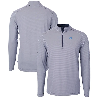 Men's Cutter & Buck  Navy/White North Carolina Tar Heels Big Tall Virtue Eco Pique Micro Stripe Recycled Quarter-Zip Pullover Top