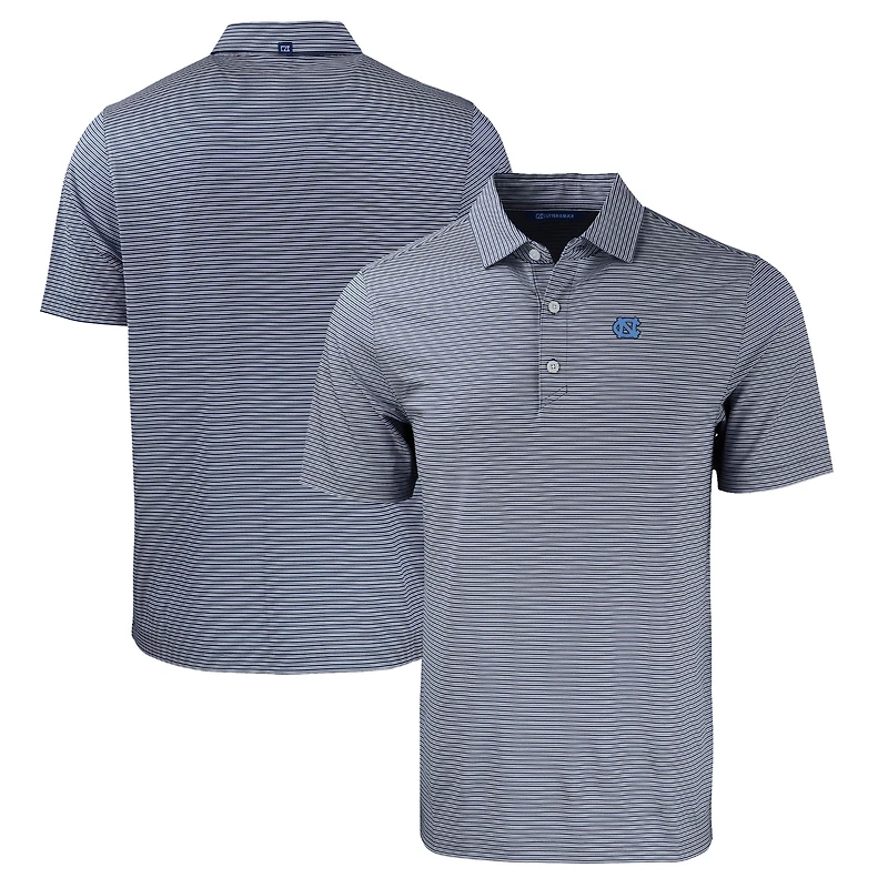 Men's Cutter & Buck  Navy/White North Carolina Tar Heels Forge Eco Double Stripe Stretch Recycled Polo