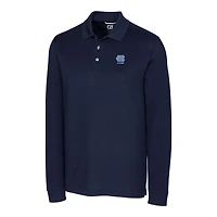 Polo piqué à manches longues DryTec bleu marine pour homme, Cutter & Buck, avec logo des anciens Tar Heels de Caroline du Nord.