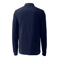 Polo piqué à manches longues DryTec bleu marine pour homme, Cutter & Buck, avec logo des anciens Tar Heels de Caroline du Nord.