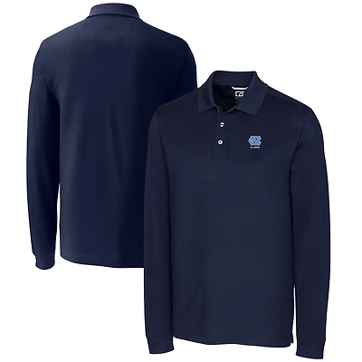 Men's Cutter & Buck  Navy North Carolina Tar Heels Alumni Logo Advantage Tri-Blend Pique Long Sleeve DryTec Polo