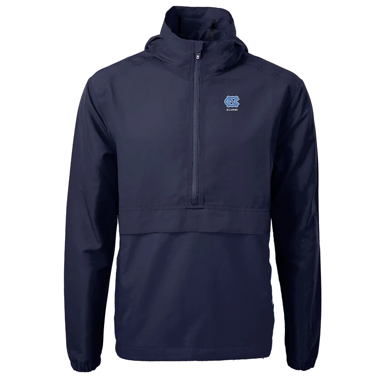 Veste anorak demi-zip Cutter & Buck bleu marine pour homme, logo des anciens élèves Tar Heels de Caroline du Nord, Charter Eco Knit en maille recyclée.