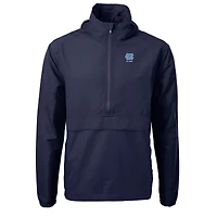 Veste anorak demi-zip Cutter & Buck bleu marine pour homme, logo des anciens élèves Tar Heels de Caroline du Nord, Charter Eco Knit en maille recyclée.