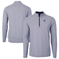 Men's Cutter & Buck  Navy North Carolina Tar Heels Alumni Logo DryTec Virtue Eco Pique Micro Stripe Recycled Quarter-Zip Pullover Top