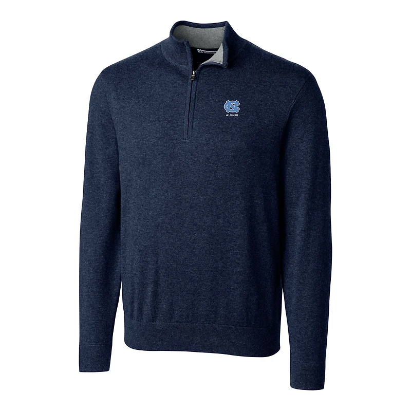 Men's Cutter & Buck Heather Charcoal North Carolina Tar Heels Alumni Logo Lakemont Tri-Blend Quarter-Zip Pullover Sweater